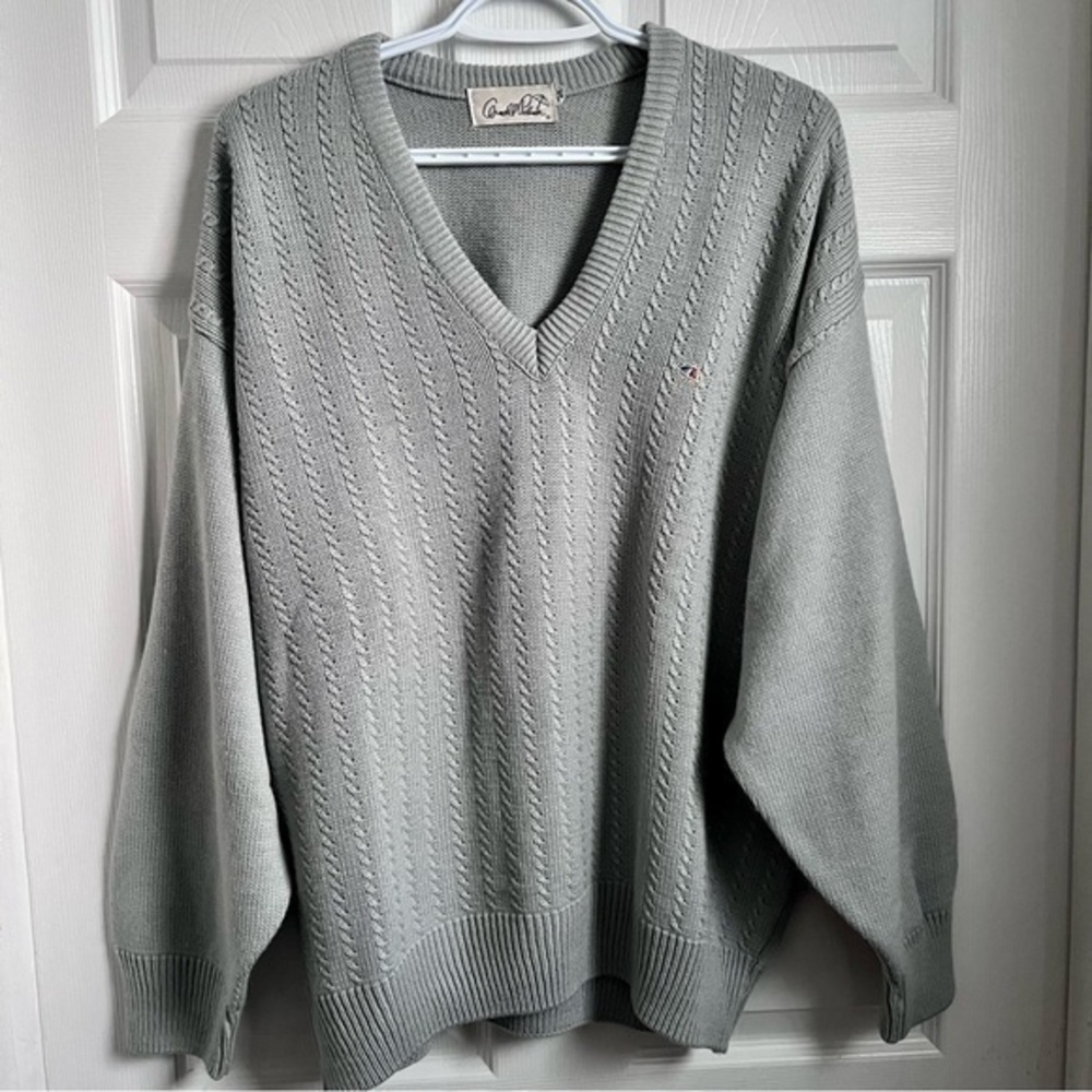 Arnold Palmer sweater vintage gray men long sleeve v neck Large pullover